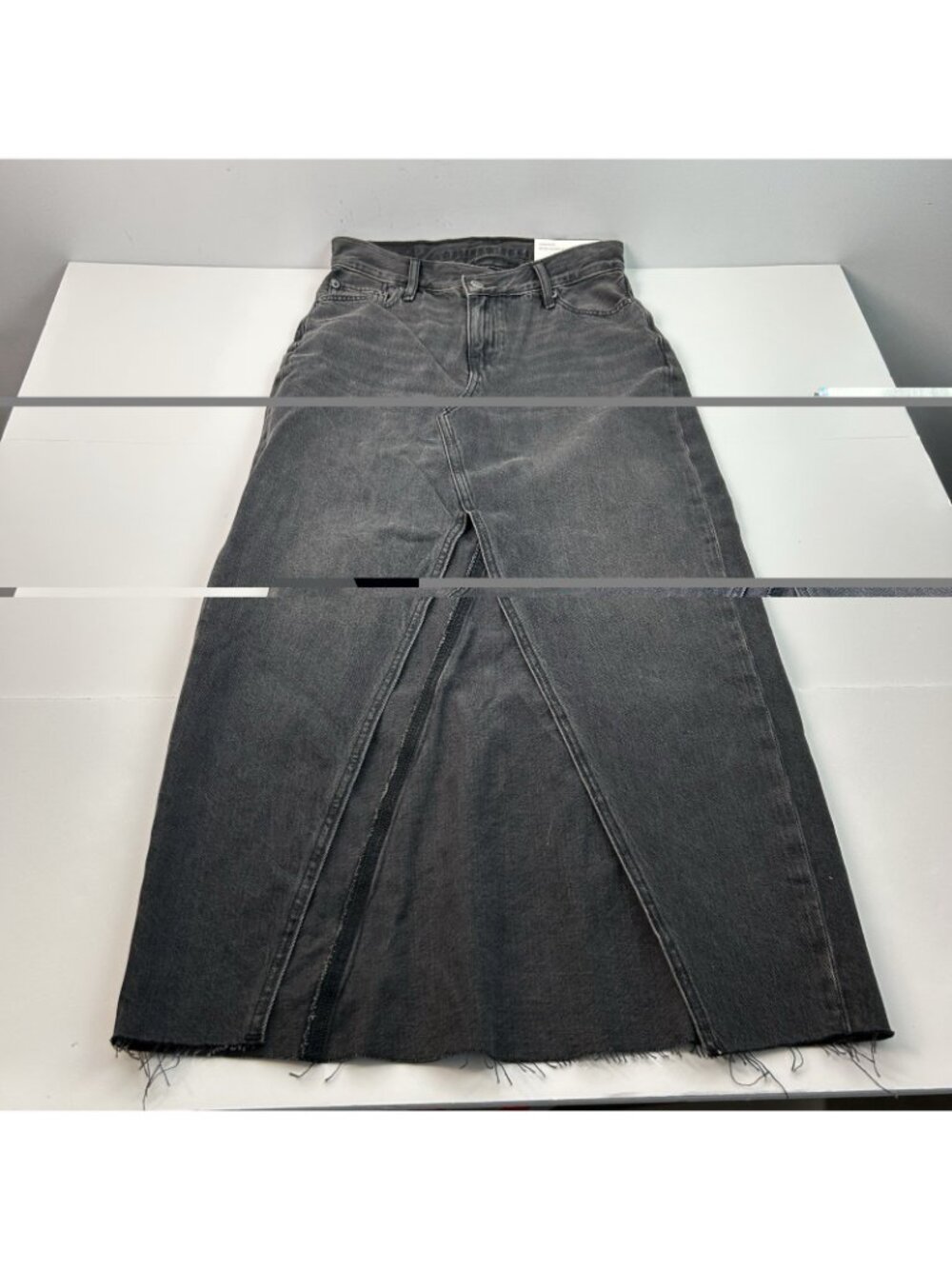 NWT American Eagle 90s High Rise Maxi Skirt Black Denim Front Slit Size 0/25W - Picture 11 of 13